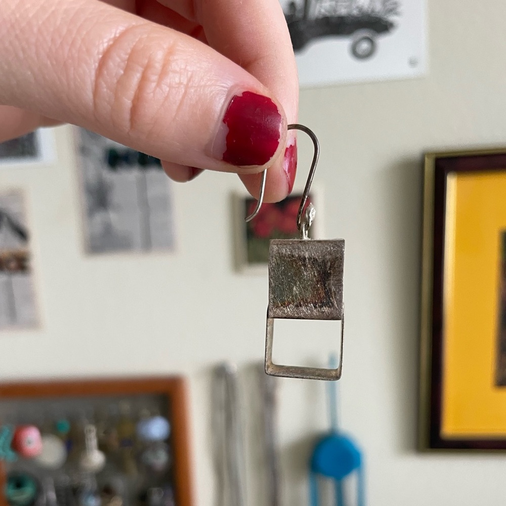 Stackable Square Vintage Silver Earrings - image 3